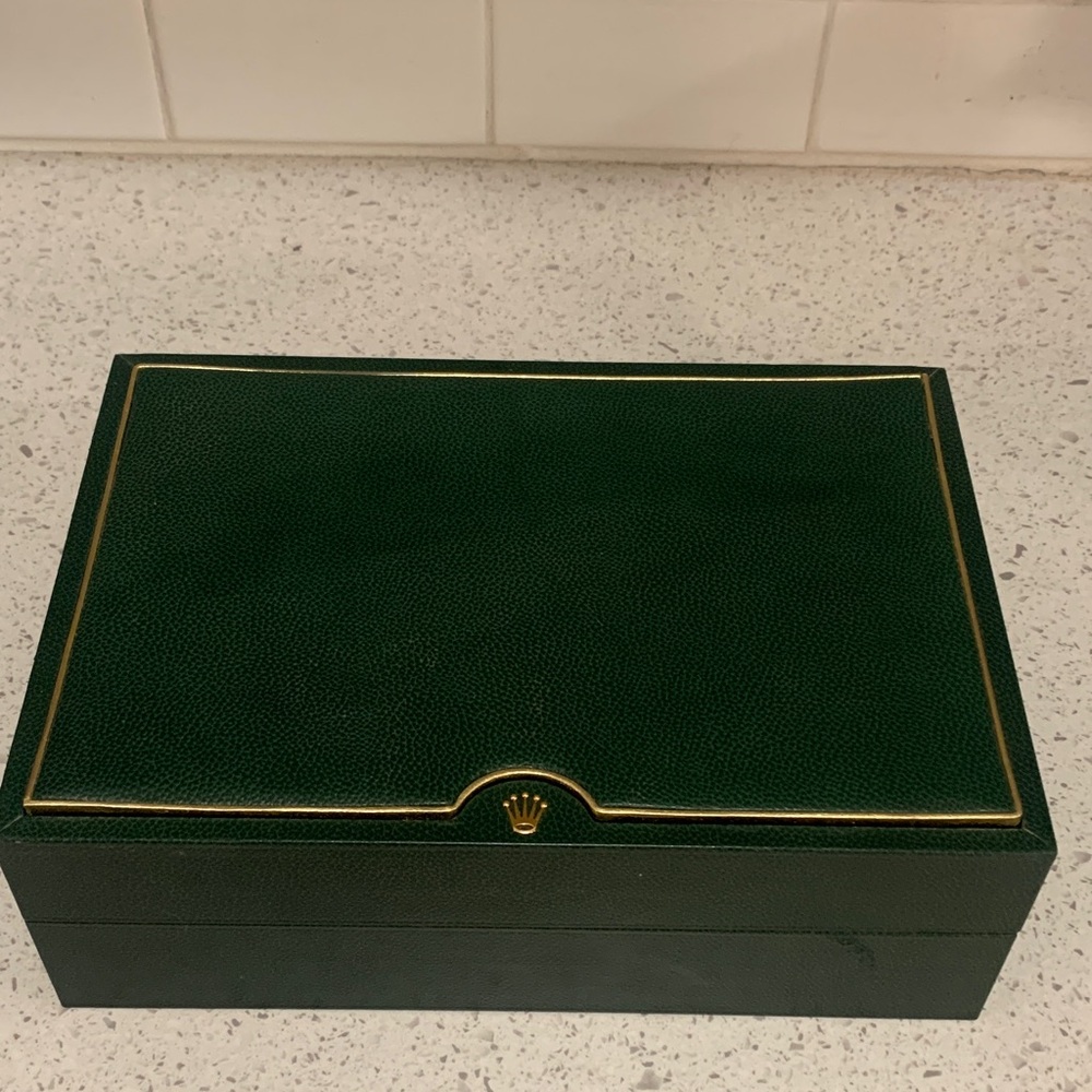 Vintage Rolex Dark Green Presentation Box with Gold Trim